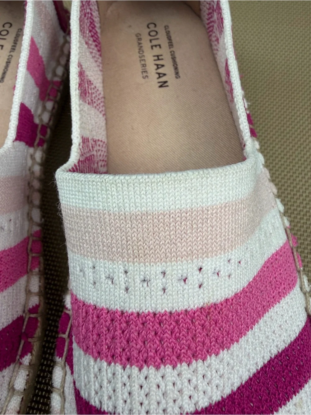 Cole Haan Cloudfeel Stitchlite Espadrille Flat Slip On Pink Stripe Size 7.5